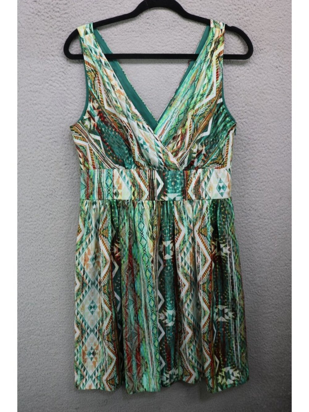Boston Proper Sleeveless V-Neck Babydoll Dress-Sz 12-Geometric-Preppy-Soft